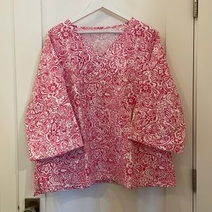 Handmade 24W Pink Paisley Floral Tunic in waffled Cotton Fabric.